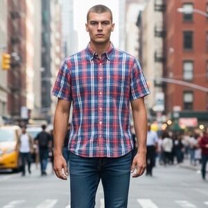 FAHERTY BRAND Mens Short‎ Sleeve Plaid Button Down Shirt Size S